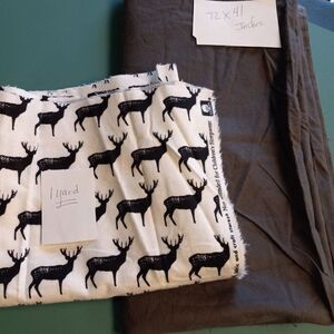 Quilt Flannel Fabric Gary color and Black Deer on White Cottagecore Country